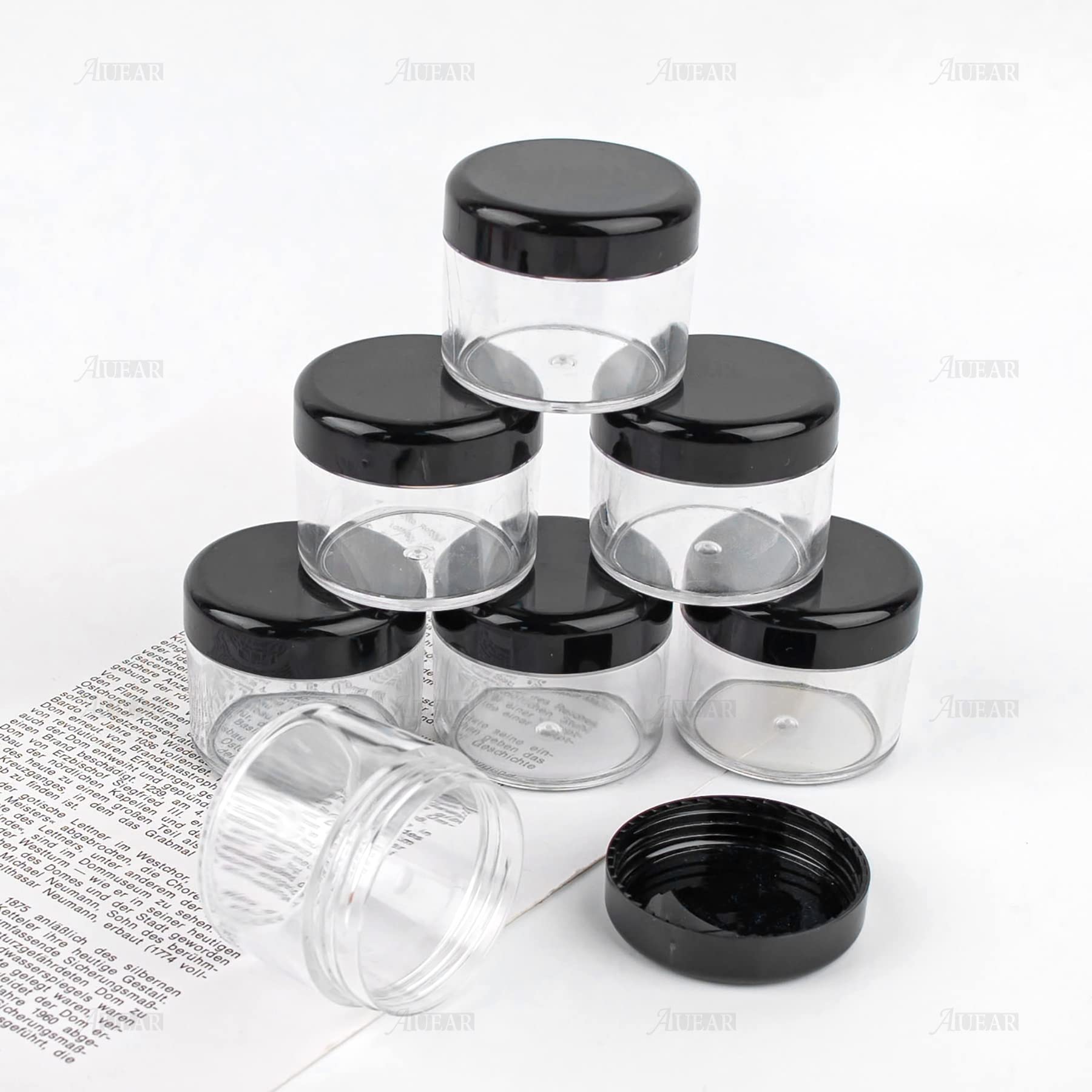 Auear, 20 Pack Round Pot Jars Plastic Cosmetic Containers With Lid For Liquid Creams Sample, Lotion, Ointments, Samples, Small T